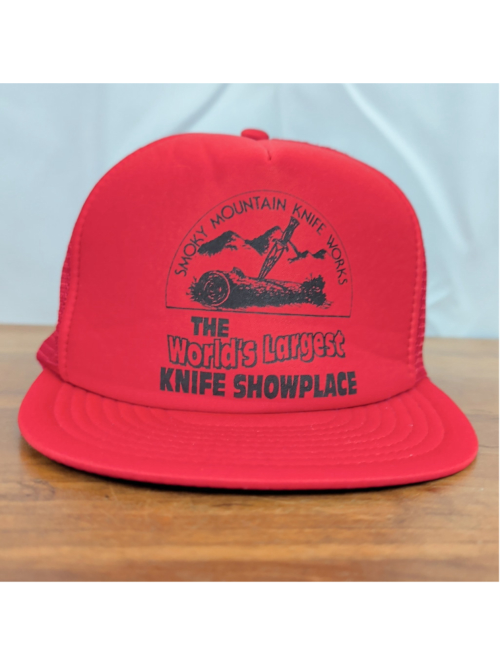 Vintage Smoky Mountain Knife Works Red Nissin Trucker Hat